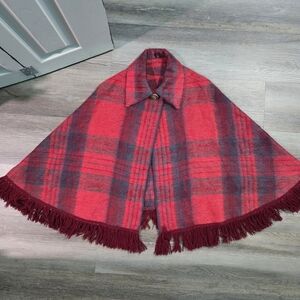 Vintage Rannoch Designs Scottish Mohair Wool Cape – Red Tartan Plaid